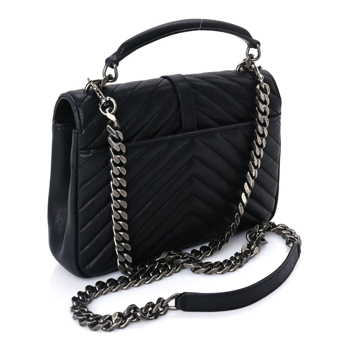 Sheepskin Matelasse Chevron Monogram Medium College Bag  Black