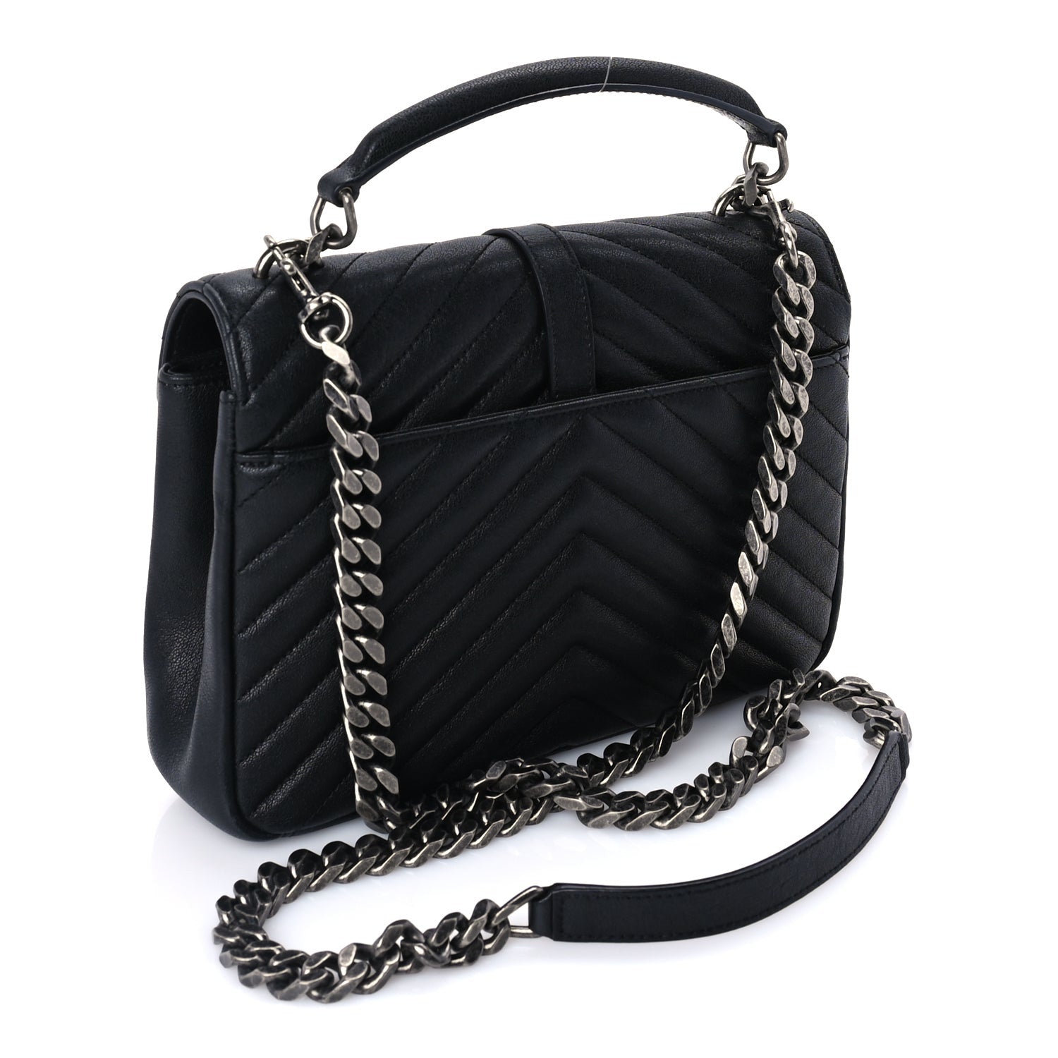 Saint Laurent Sheepskin Matelasse Chevron Monogram Medium College Bag  Black 2 of 8
