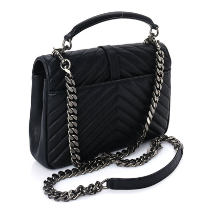 Saint Laurent Sheepskin Matelasse Chevron Monogram Medium College Bag  Black 2 of 8