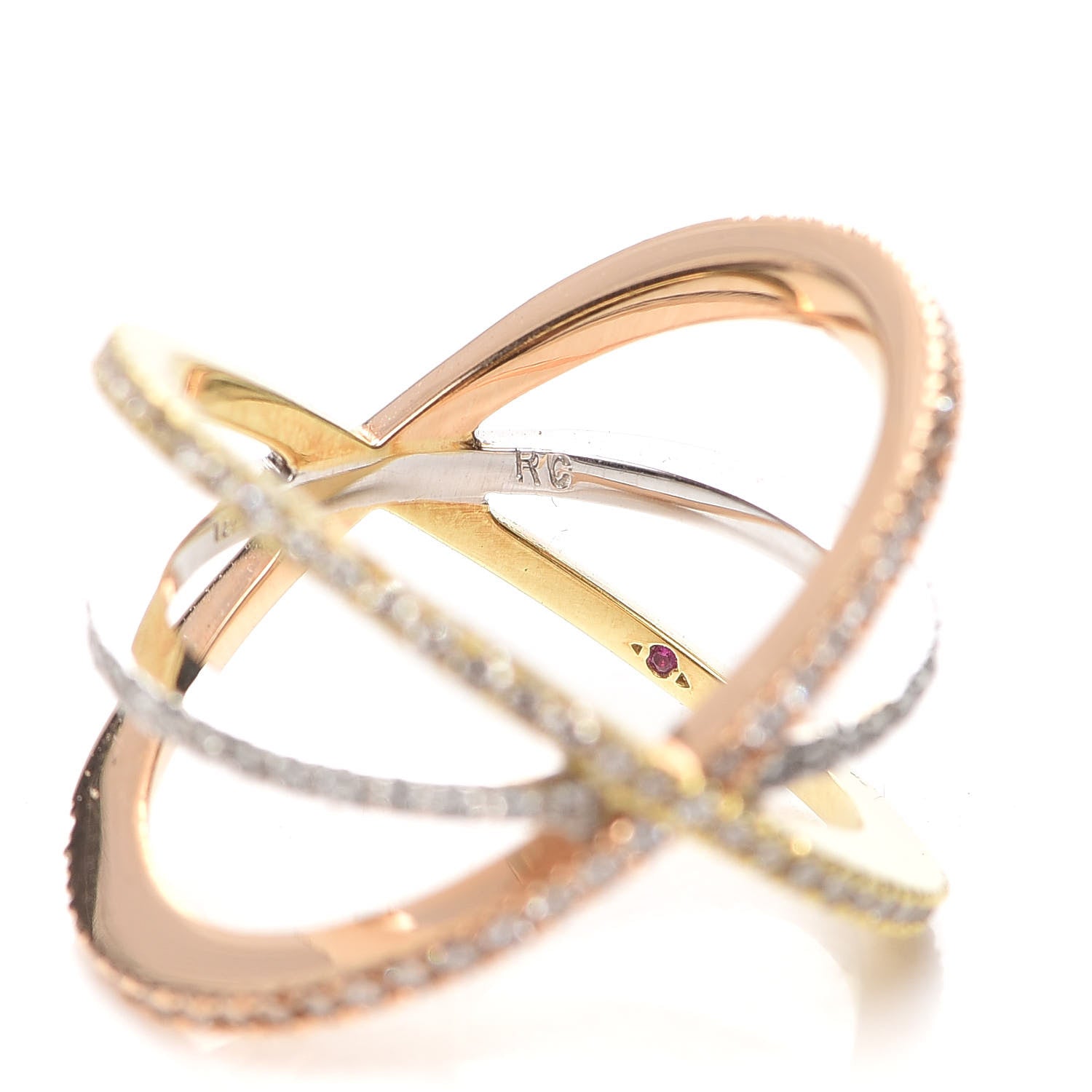 Roberto Coin 18K Rose Yellow White Gold Diamond Double Crisscross Ring 53 6.5 4 of 4