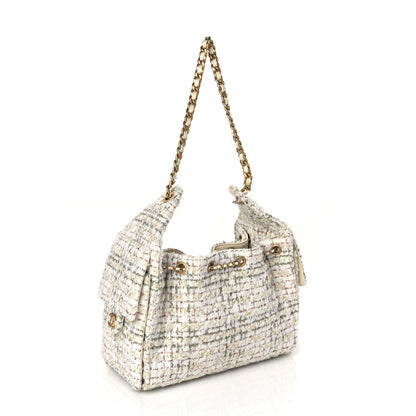 Chanel Tweed Quilted Small  25 Handbag Ecru Khaki Gold Red 2 of 9