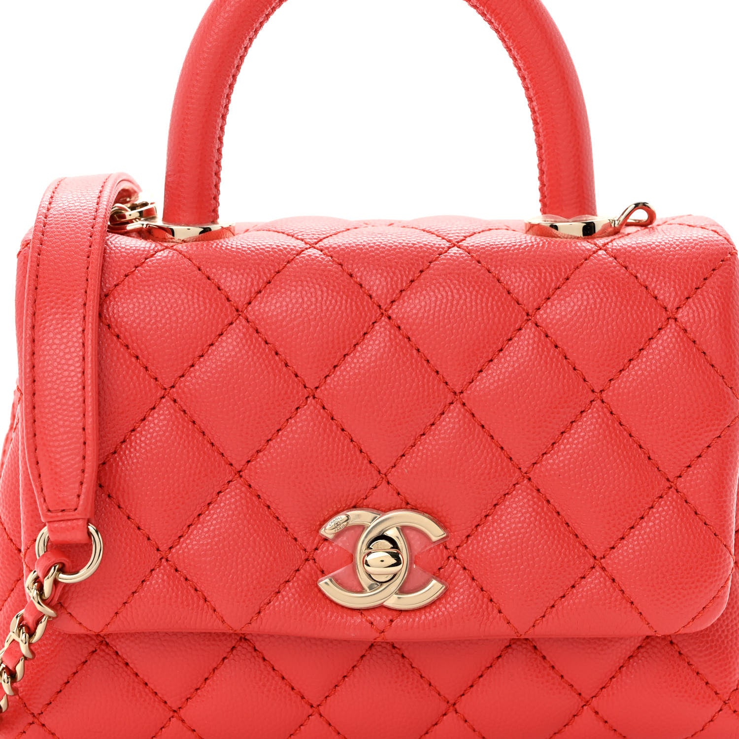Chanel Caviar Quilted Lizard Embossed Extra Mini Coco Handle Flap Red 8 of 10