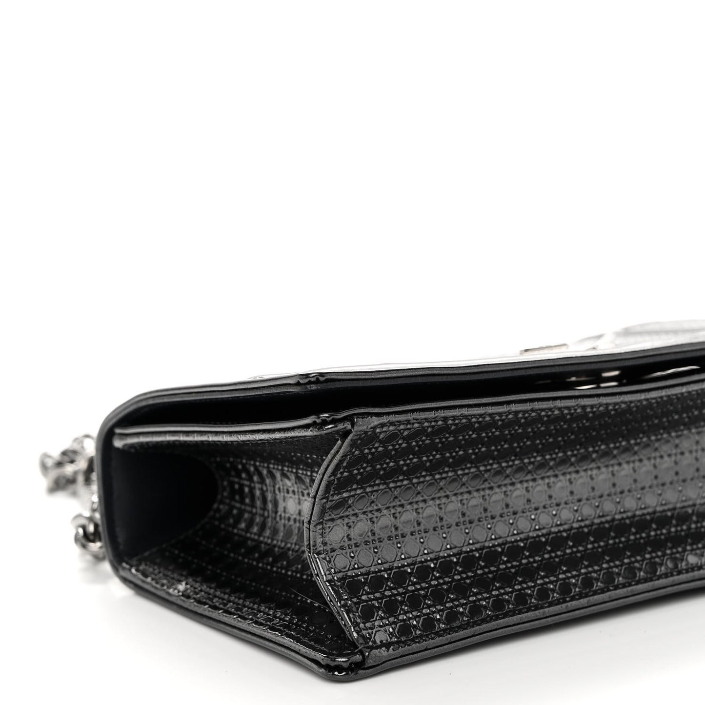 Metallic Patent Micro-Cannage Small Diorama Flap Bag Onyx Black