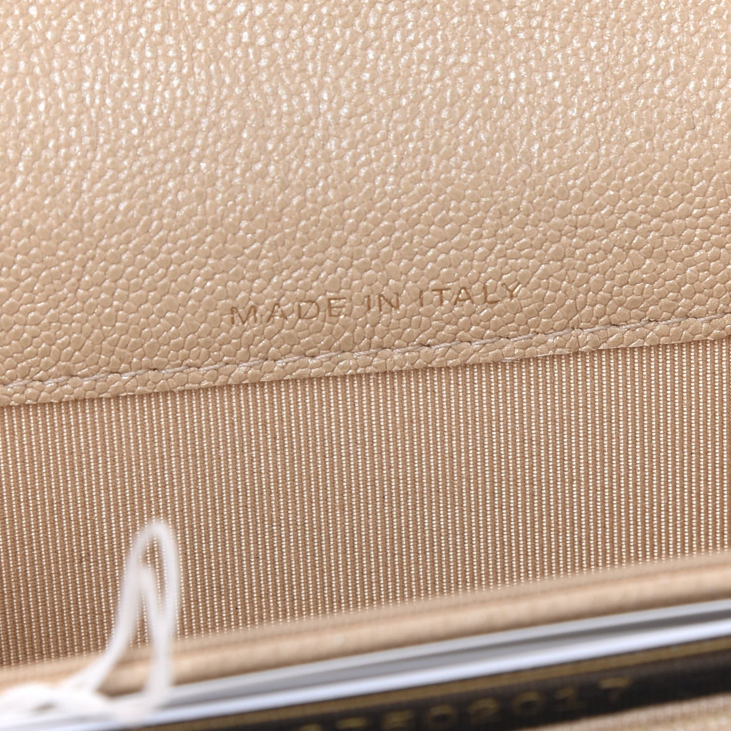 Iridescent Caviar Quilted Flap Card Holder Beige