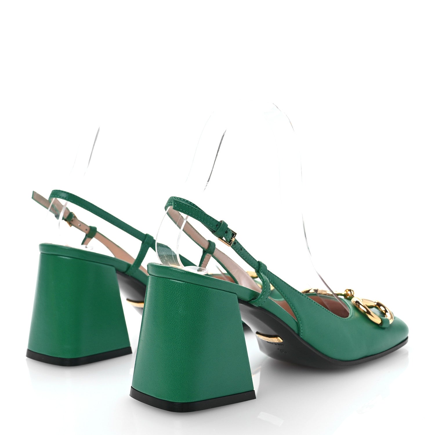 Gucci Malaga Kid Horsebit 75mm Slingback Pumps 36 New Shamarock 4 of 9