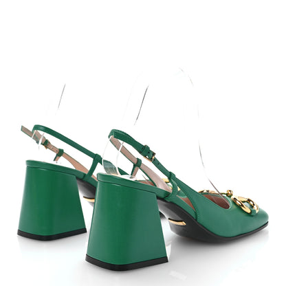 Gucci Malaga Kid Horsebit 75mm Slingback Pumps 36 New Shamarock 4 of 9