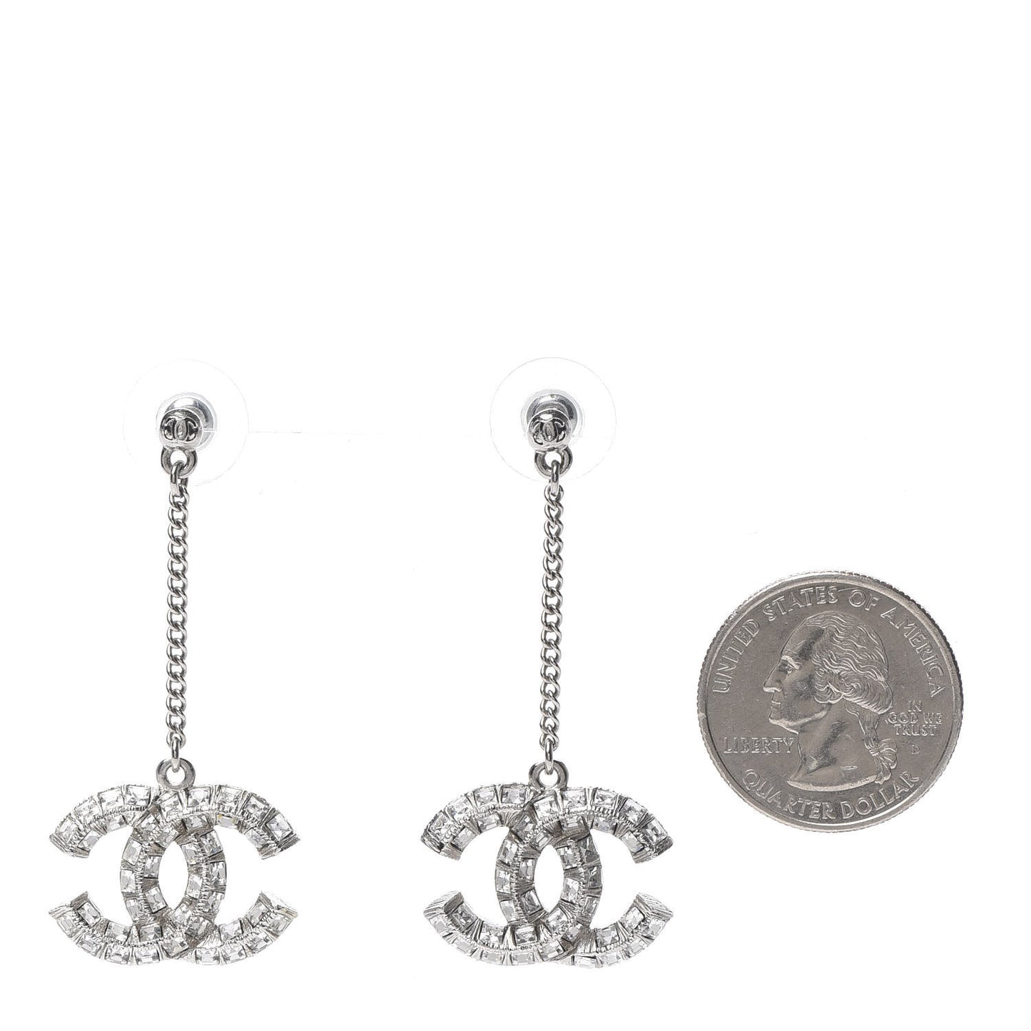 Baguette Crystal CC Drop Earrings Silver