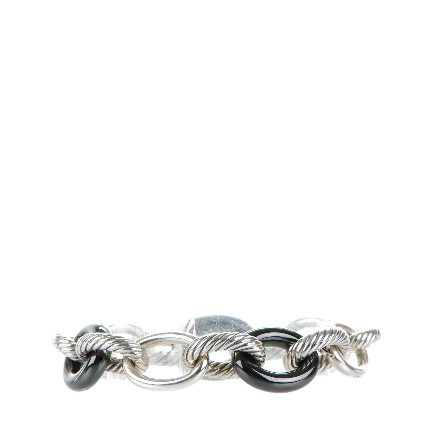 David Yurman Sterling Silver Black Ceramic 17mm Extra Large Oval Link Bracelet 1 of 6