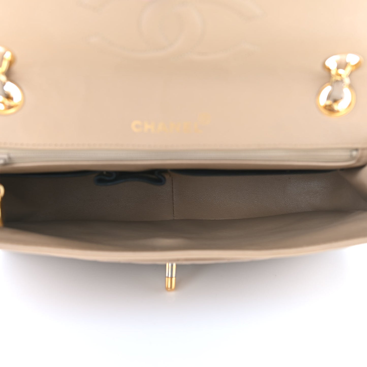 Lambskin Quilted Medium Single Flap Beige Black