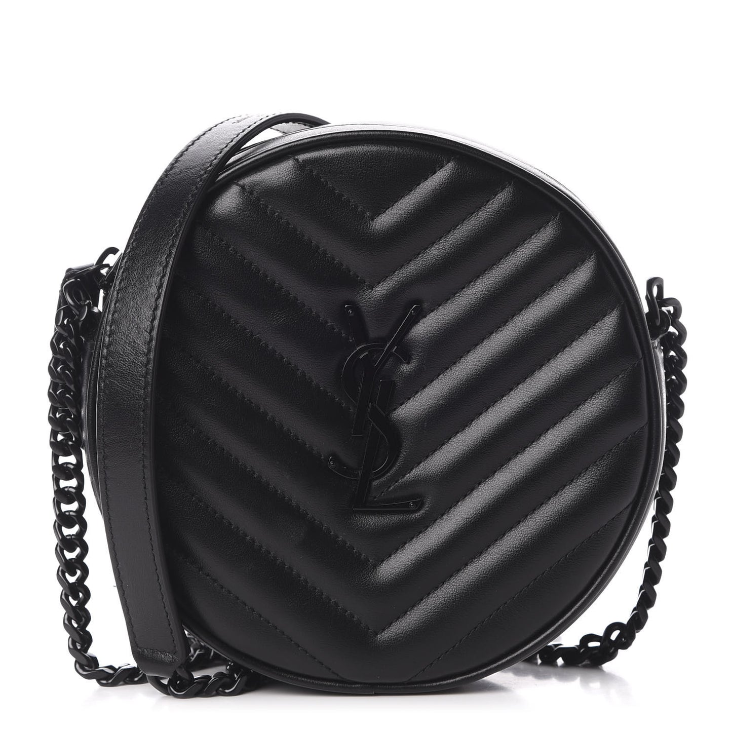 Calfskin Matelasse Chevron Round Vinyle Camera Bag Black