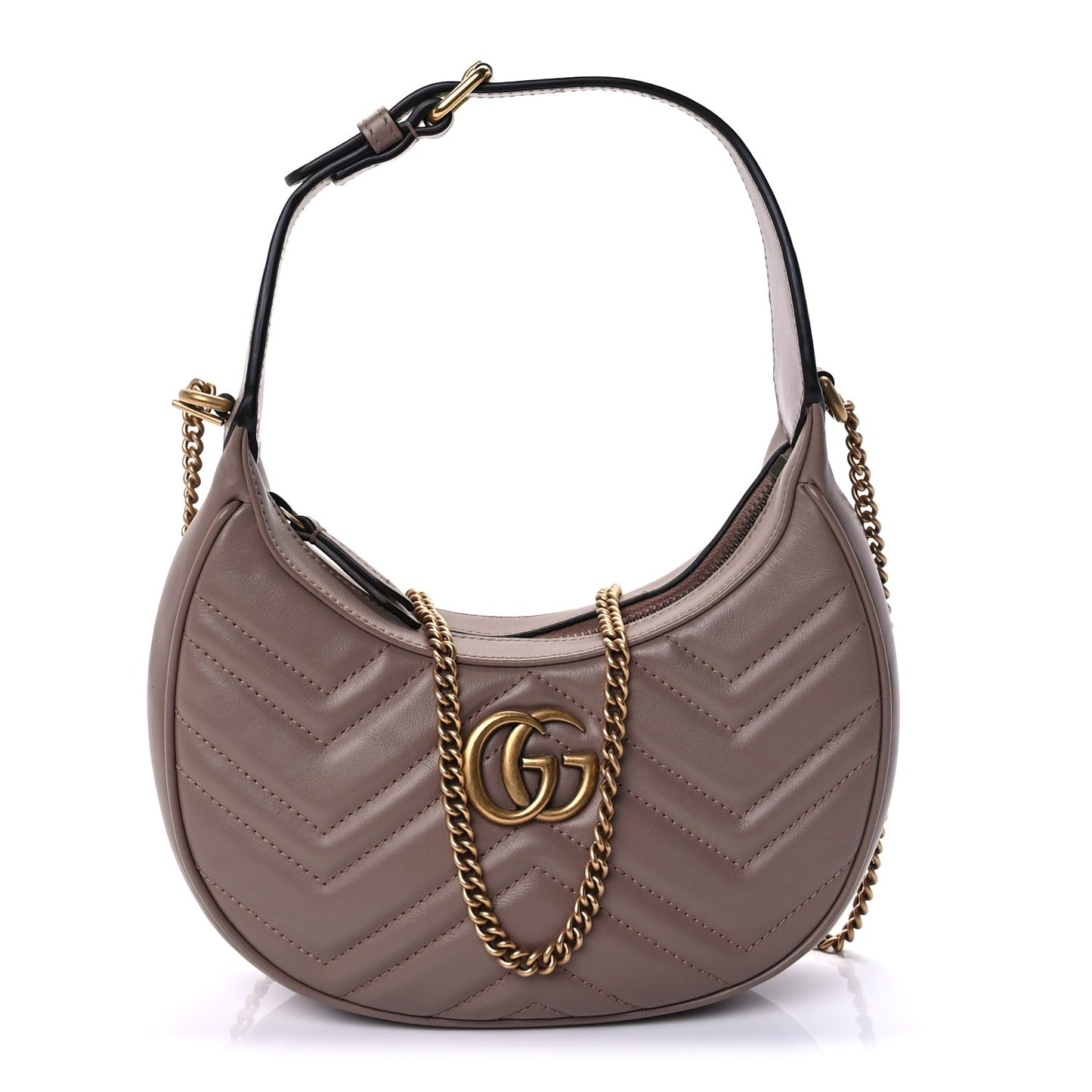 Calfskin Matelasse Chevron Mini GG Marmont Half Moon Hobo Porcelain Rose