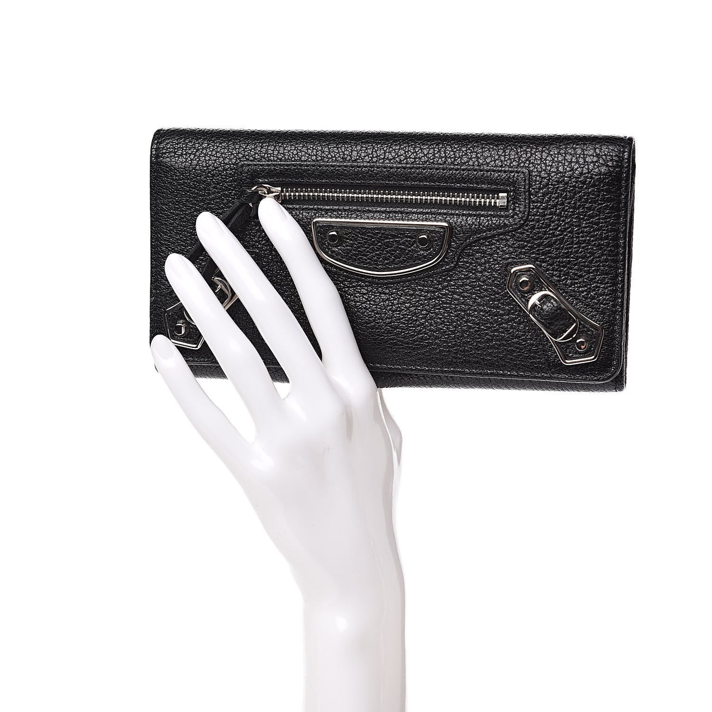 Chevre Silver Metallic Edge Hardware Money Wallet Black