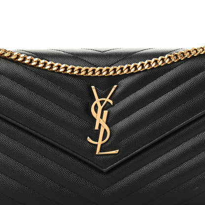 Saint Laurent Grain De Poudre Matelasse Chevron Monogram Chain Wallet Black 9 of 15