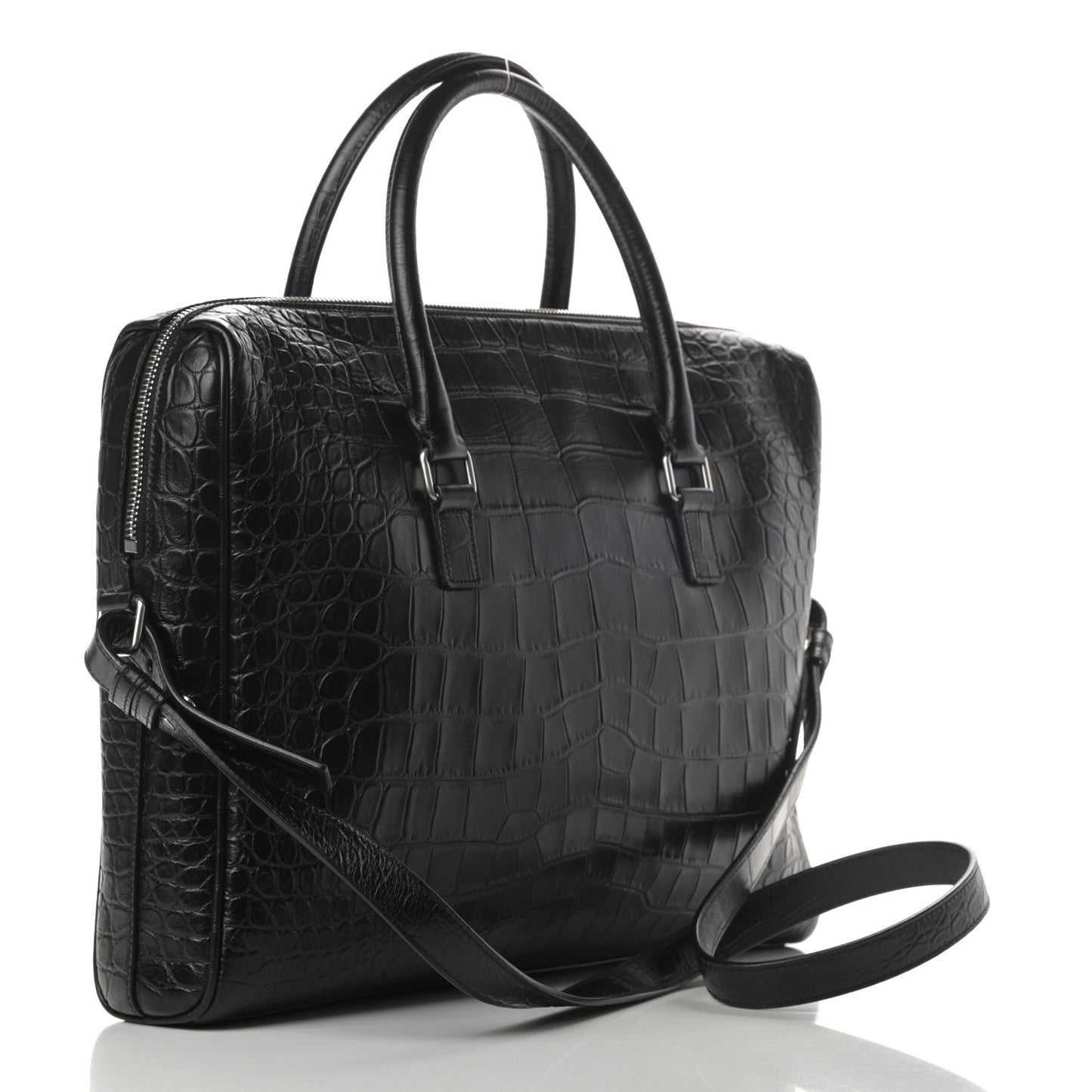 Calfskin Crocodile Embossed Duffle Briefcase Black