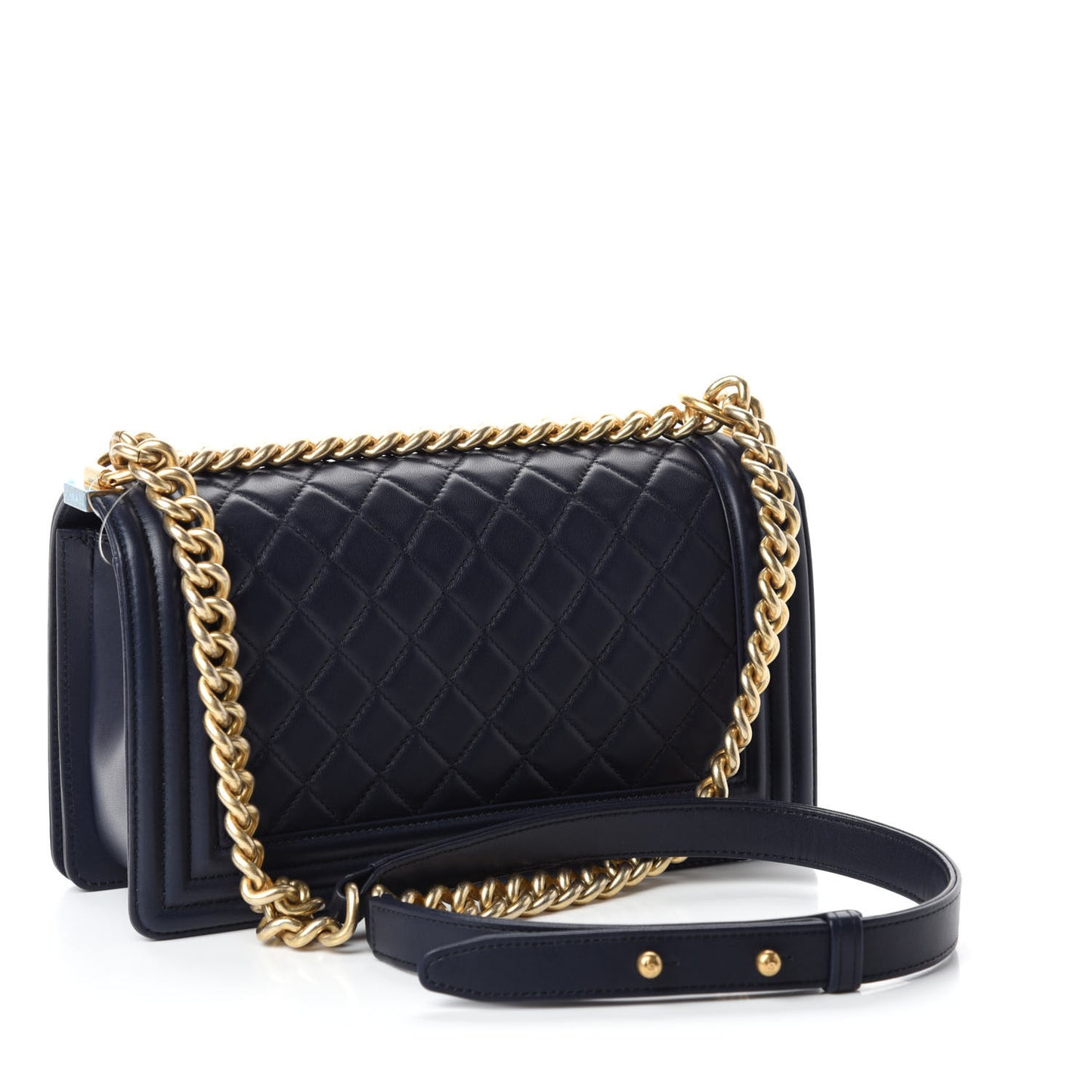 Lambskin Quilted Medium Boy Flap Dark Blue