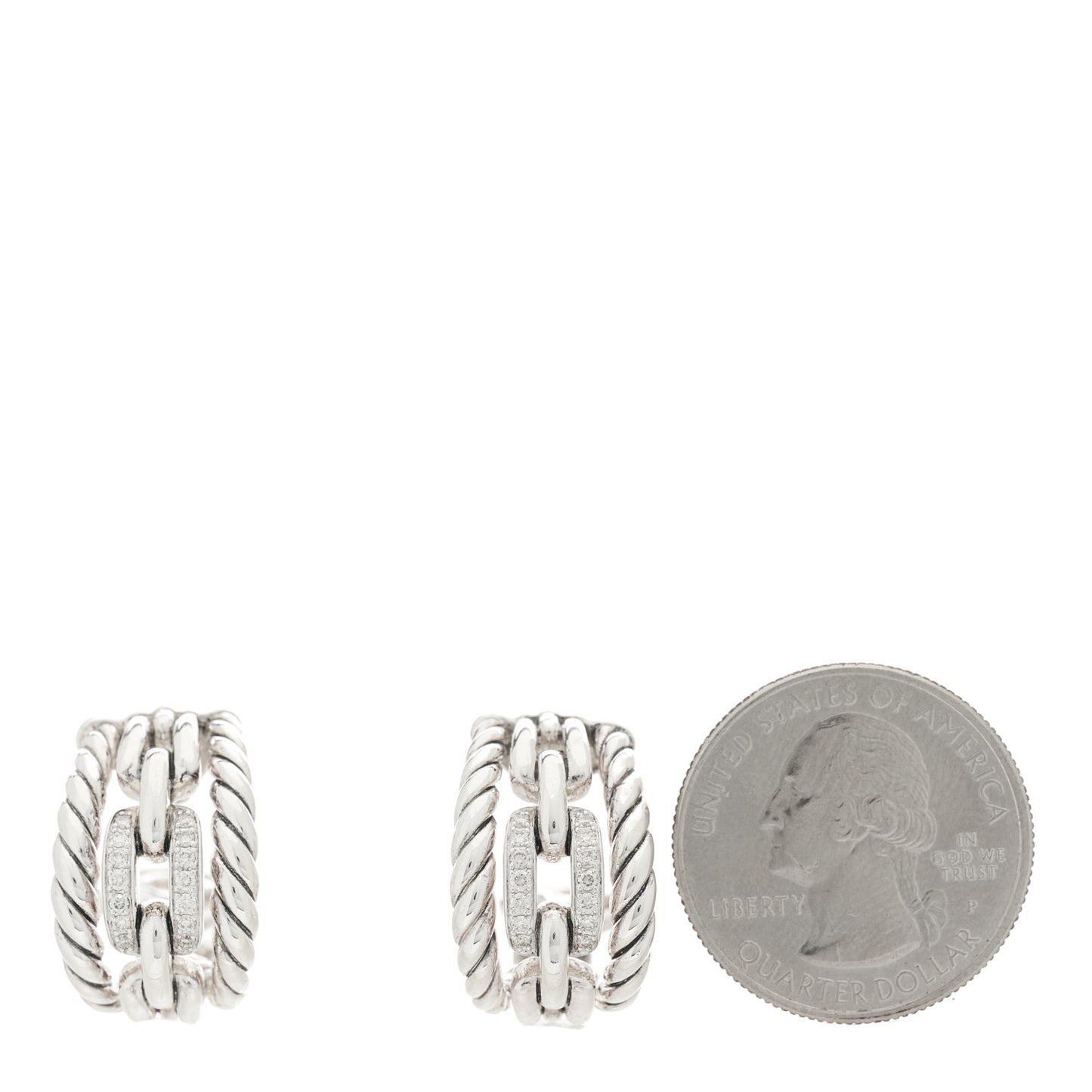 Sterling Silver Diamond Wellesley Link Hoop Earrings