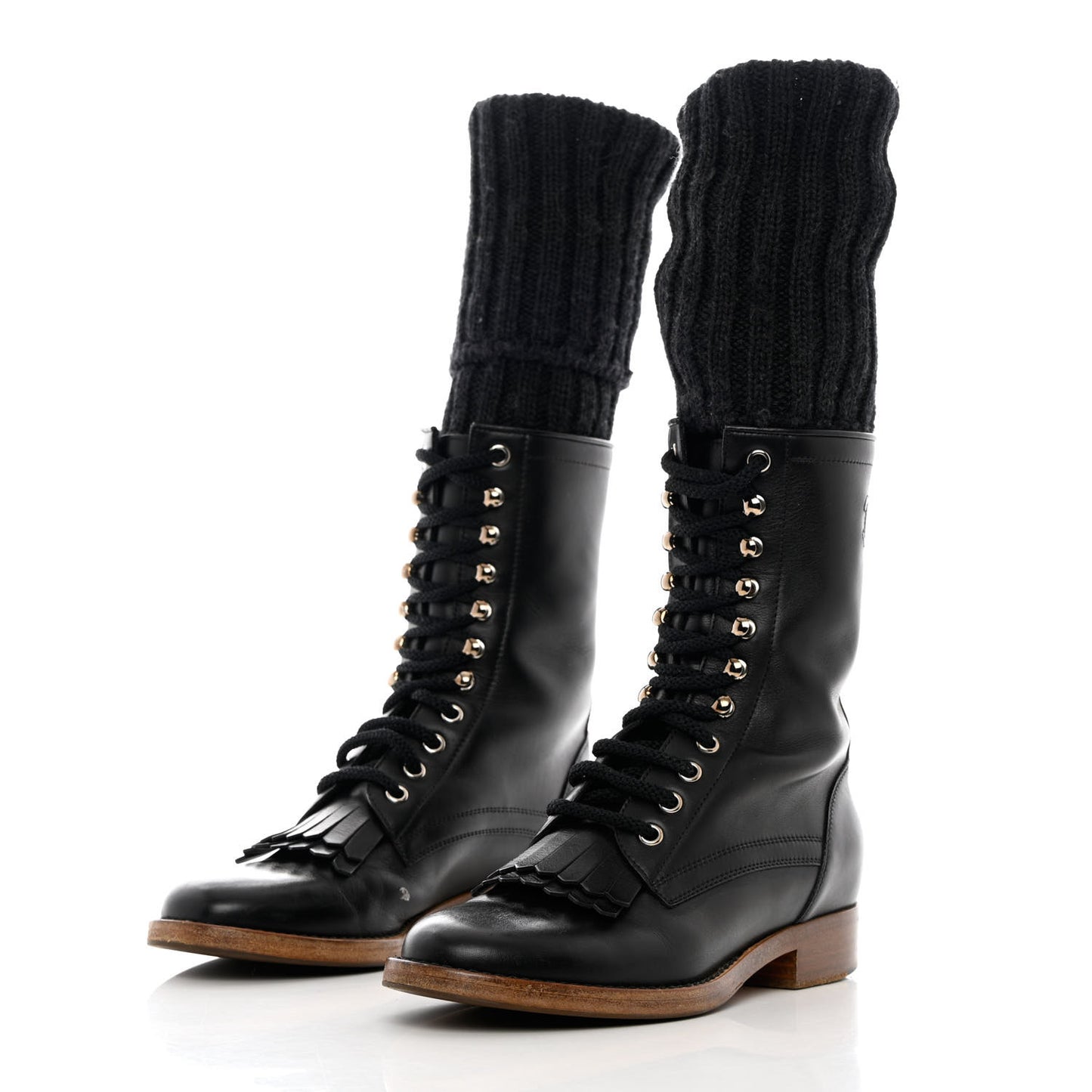 Calfskin Sock High CC Combat Boots 37 Black