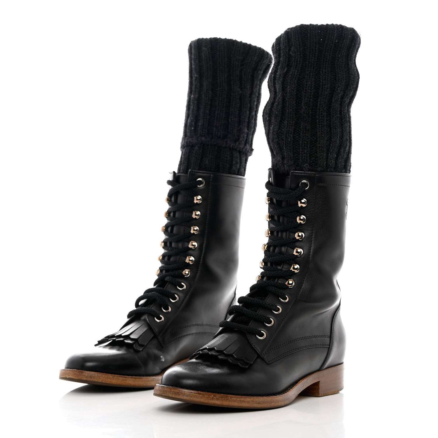 Chanel Calfskin Sock High CC Combat Boots 37 Black 3 of 13