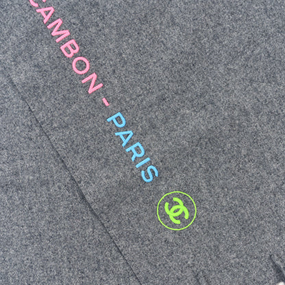 Chanel Cashmere Silk Logo Fringe Scarf Grey Multicolor 3 of 3