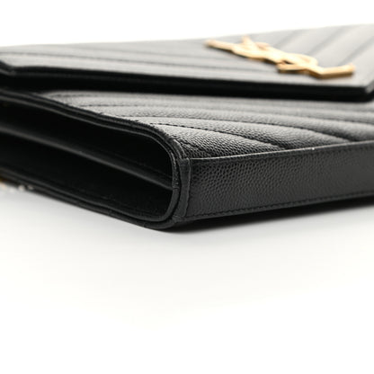 Saint Laurent Grain De Poudre Matelasse Chevron Monogram Chain Wallet Black 10 of 15