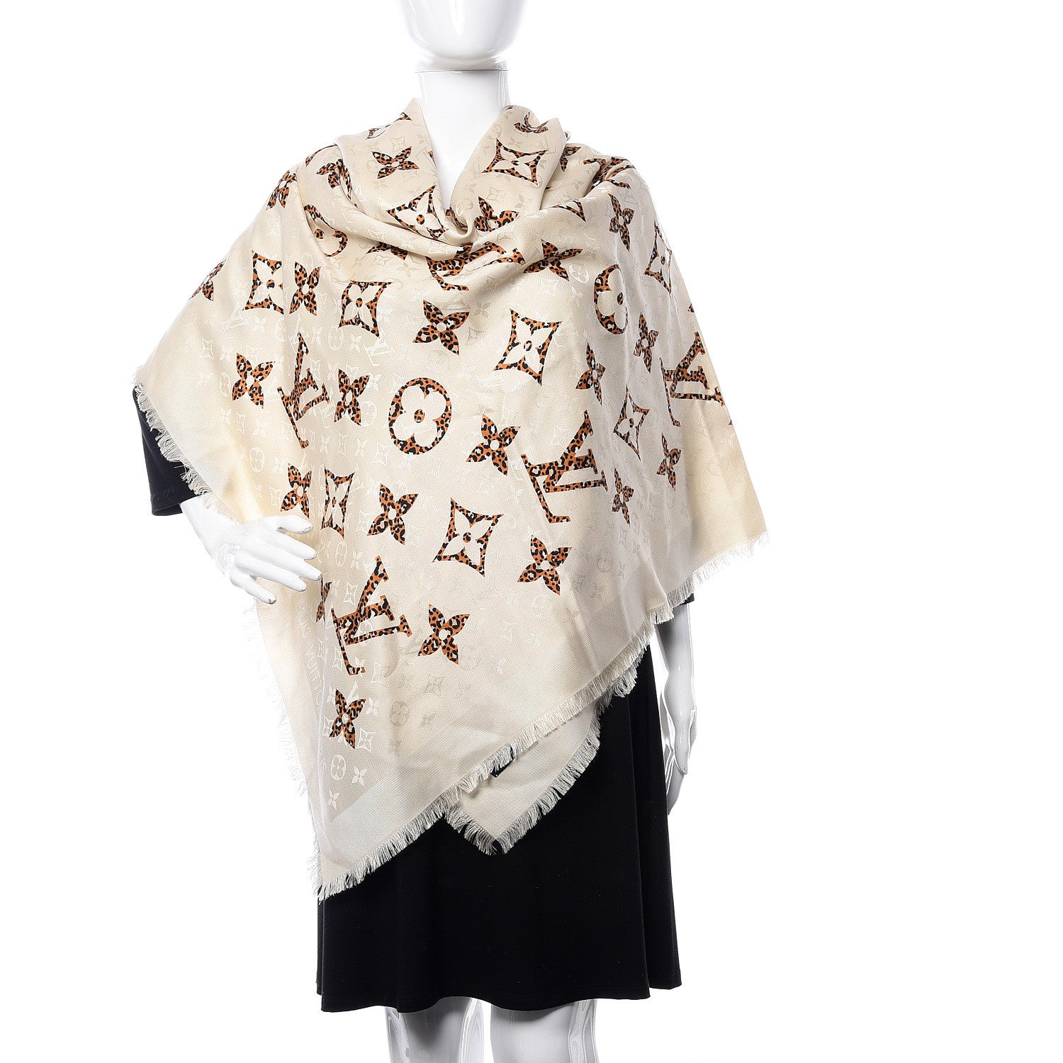 Louis Vuitton Wool Silk Monogram Giant Jungle Shawl Beige 2 of 5