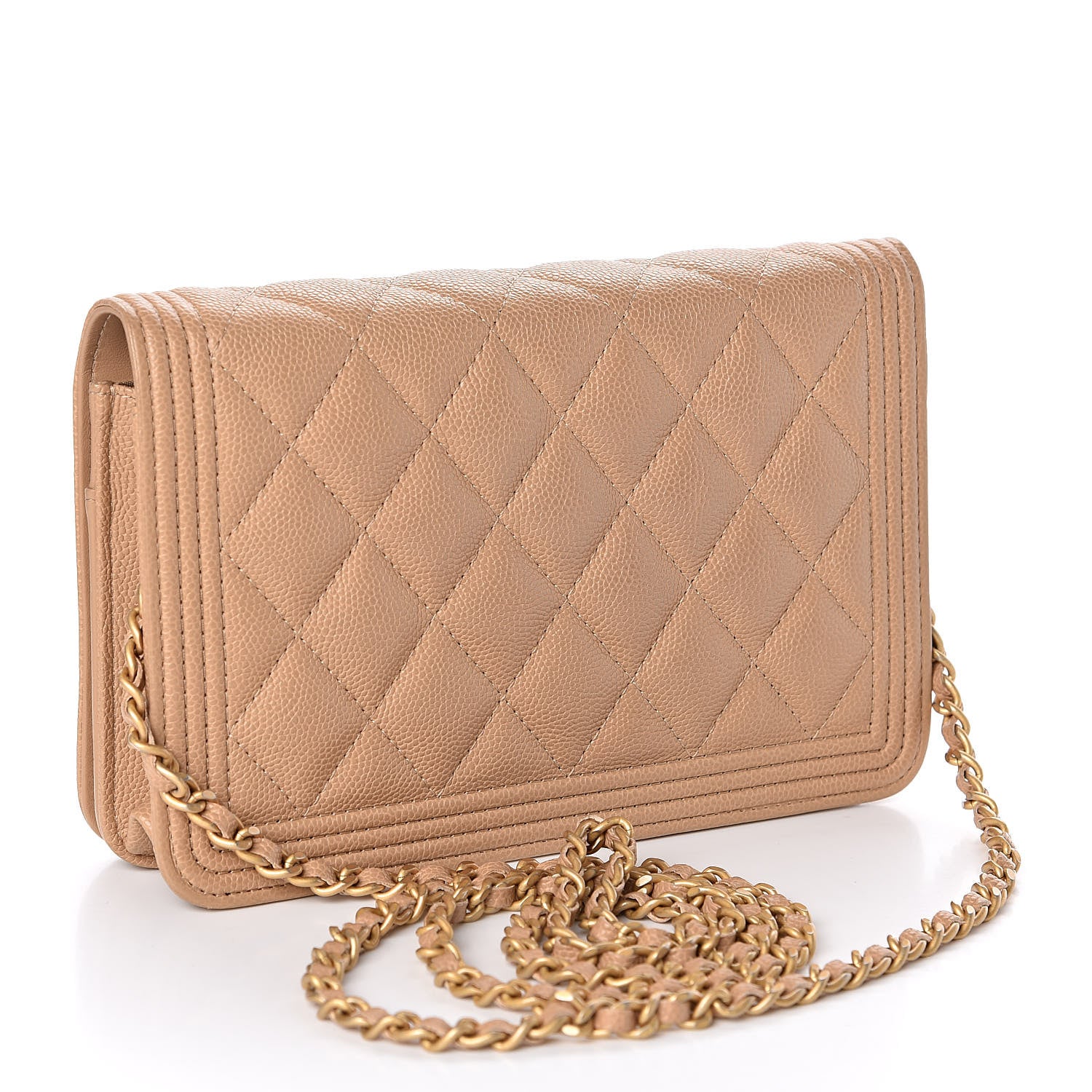 Chanel Caviar Quilted Boy Wallet On Chain WOC Beige 3 of 13