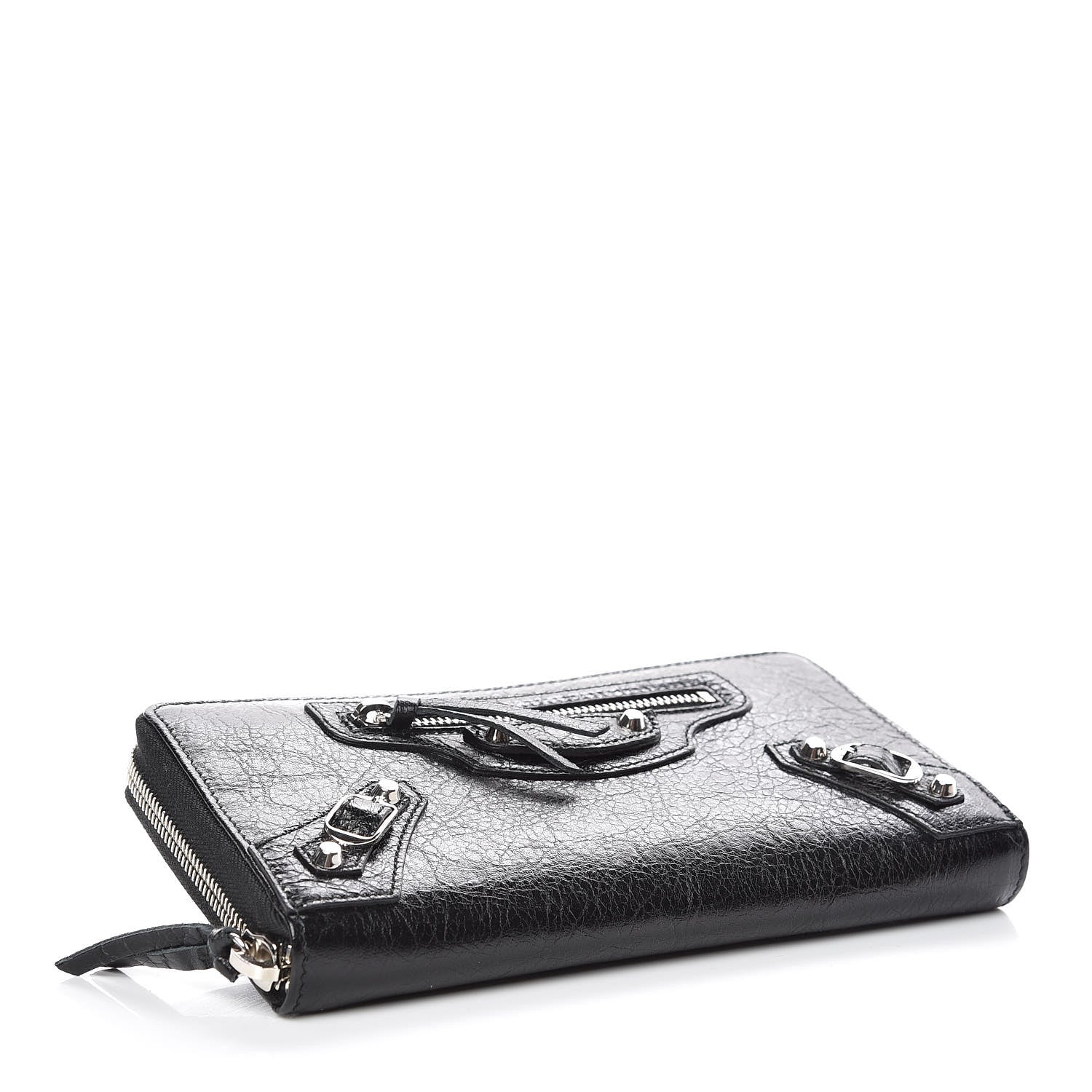 Balenciaga Agneau Classic Silver Hardware Continental Zip Around Wallet Black 4 of 8