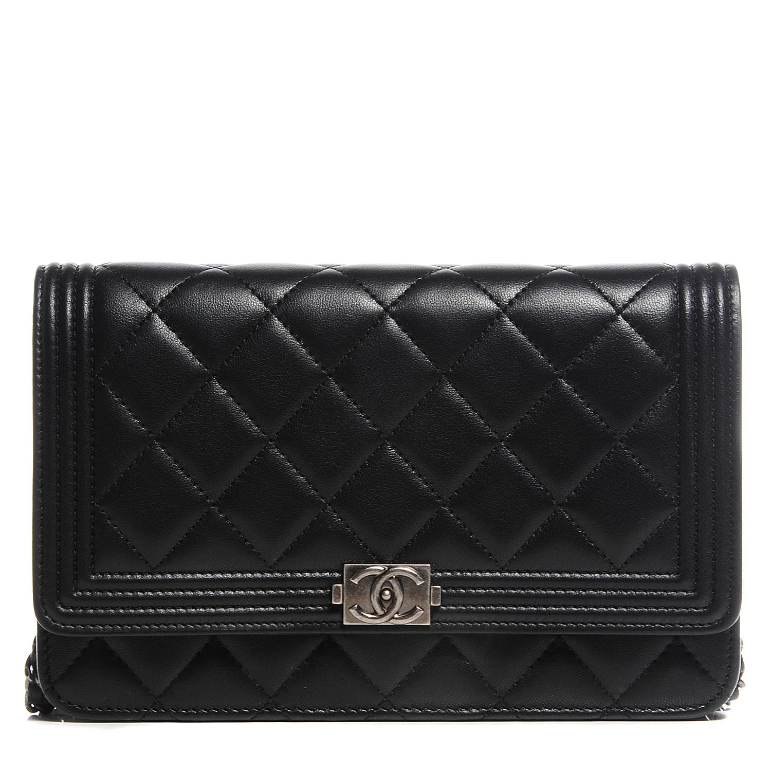 Chanel Lambskin Quilted Boy Wallet On Chain WOC Black 1 of 9