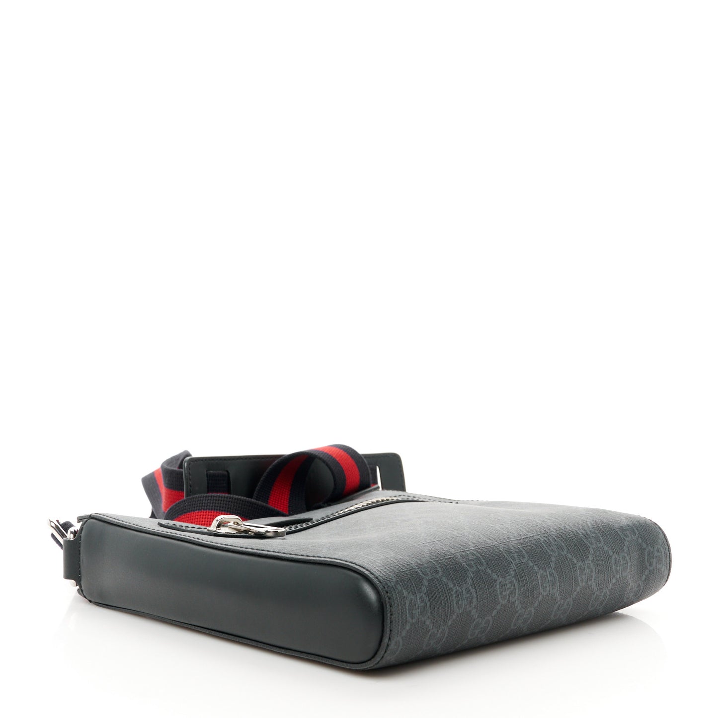 GG Supreme Monogram Web Small Flat Messenger Bag Black Grey