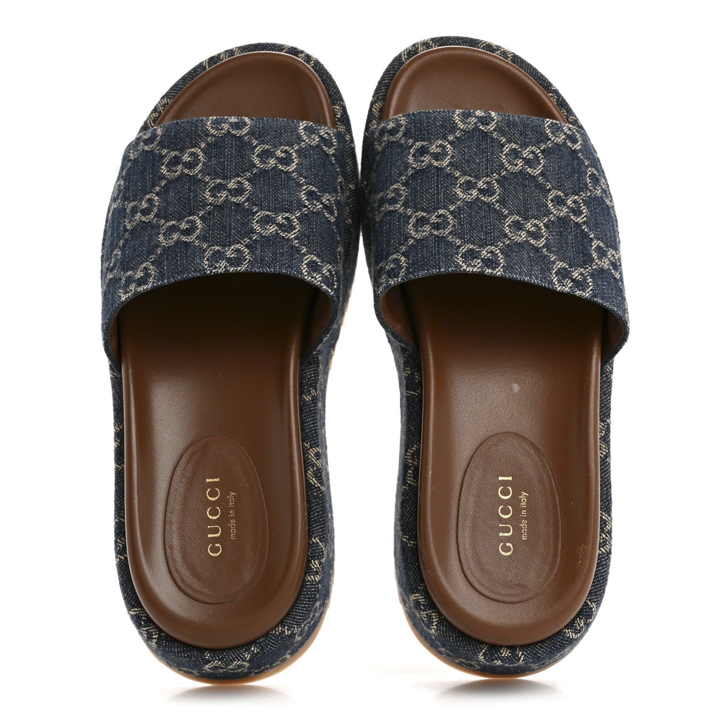 New Denim GG Monogram Angelina Platform 55mm Slide Sandals 36.5 Blue Tea