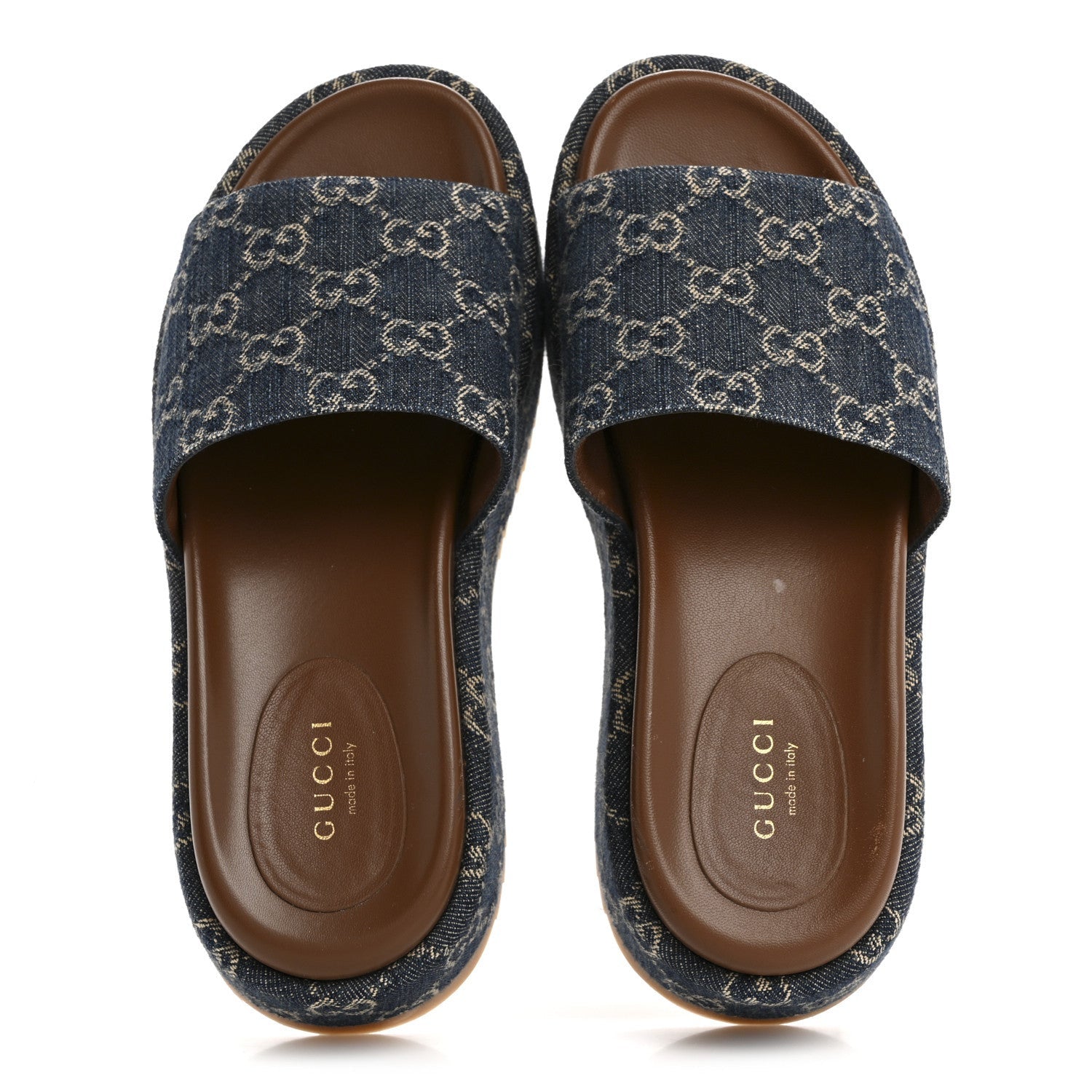 Gucci New Denim GG Monogram Angelina Platform 55mm Slide Sandals 36.5 Blue Tea 2 of 7