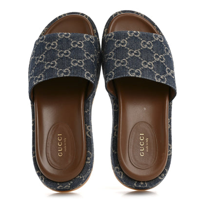 Gucci New Denim GG Monogram Angelina Platform 55mm Slide Sandals 36.5 Blue Tea 2 of 7