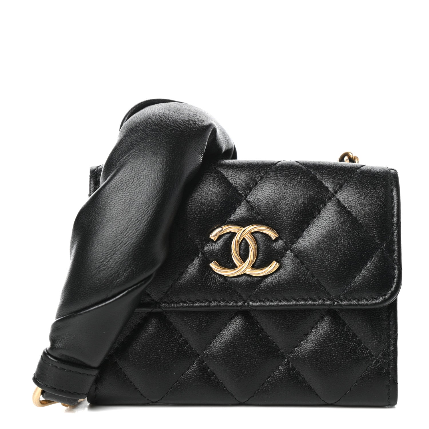 Chanel Lambskin Quilted Card Holder with Chain Black 1 of 12