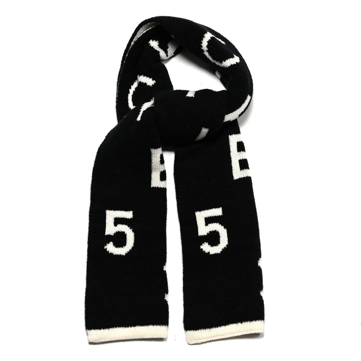 Chanel Wool Cashmere Silk CC Scarf Black White 1 of 4