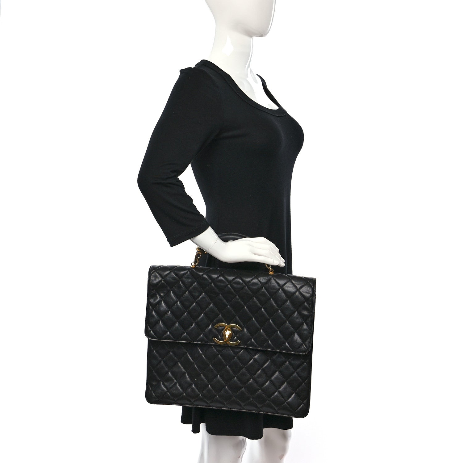 Chanel Lambskin Quilted Briefcase Laptop Bag Black 2 of 10