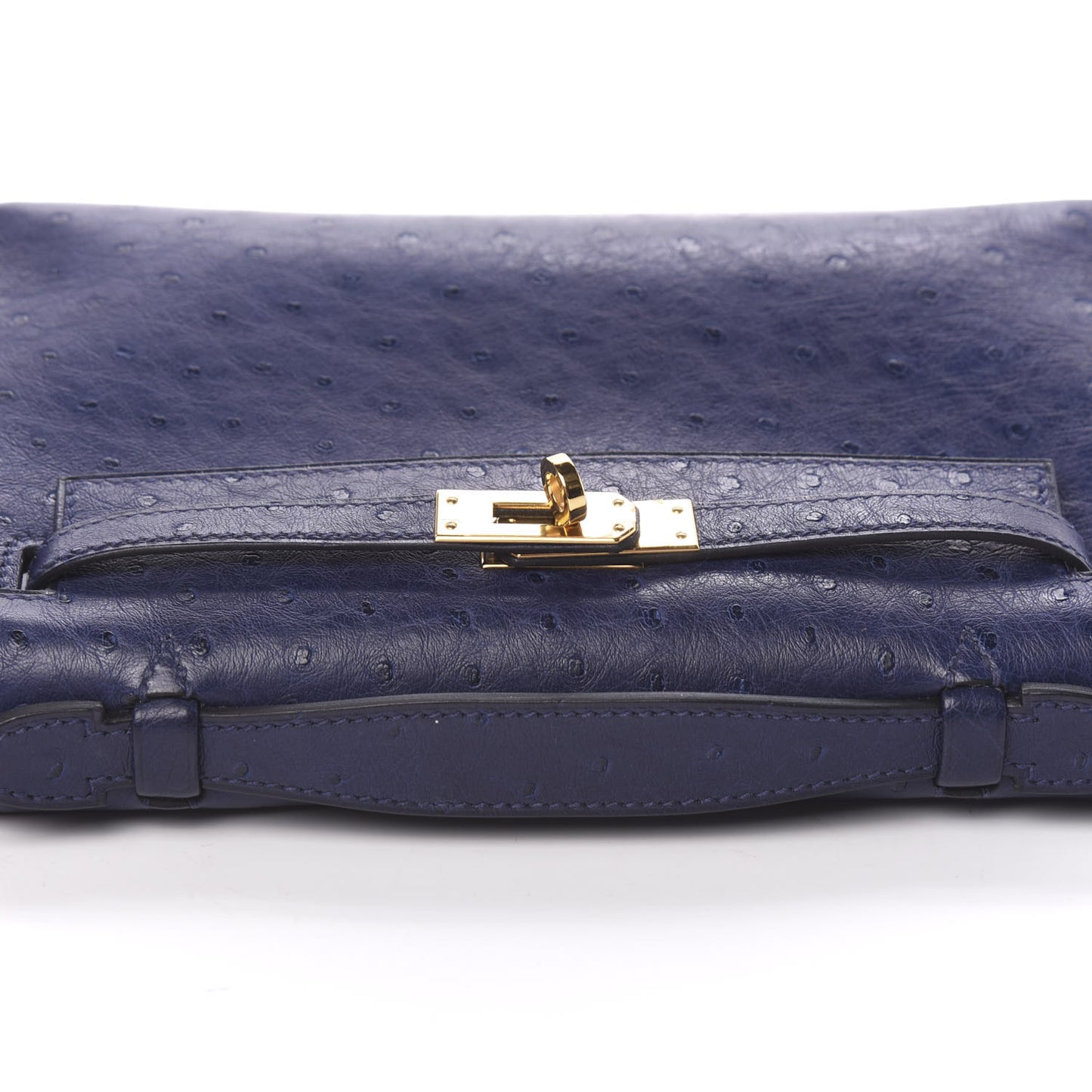 Ostrich Kelly Pochette Clutch Bleu Iris