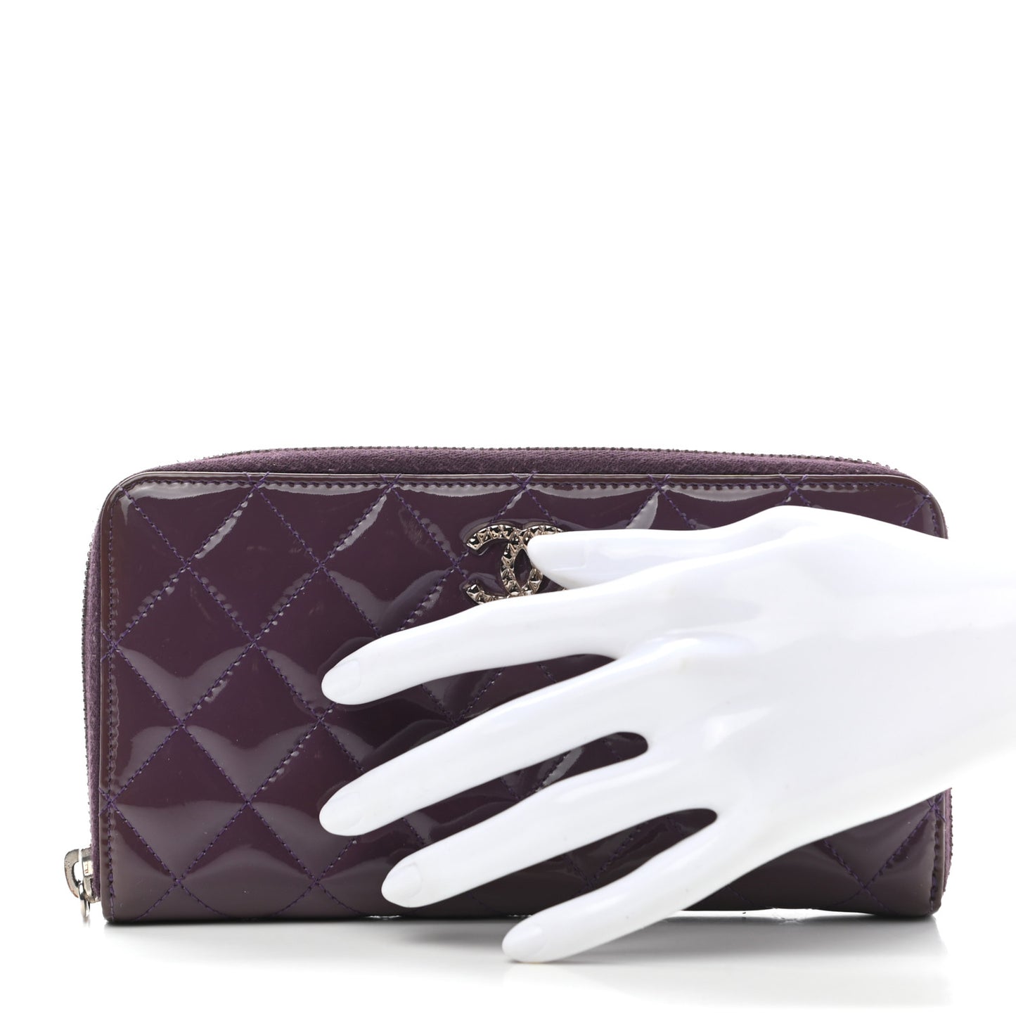 Patent Quilted Brilliant Zip Around Wallet Purple