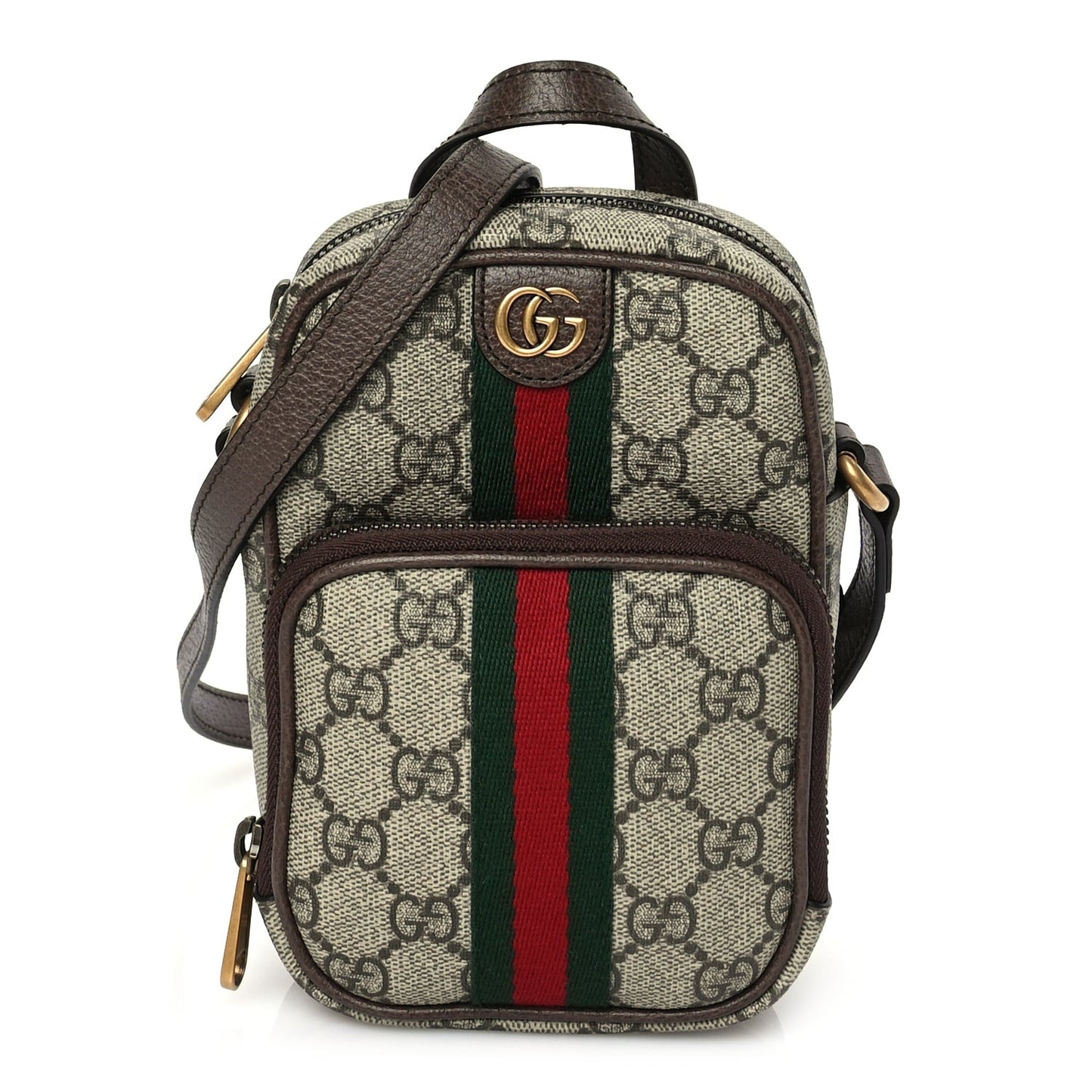 GG Supreme Monogram Web Mini Ophidia Double Zip Messenger Bag Beige New Acero