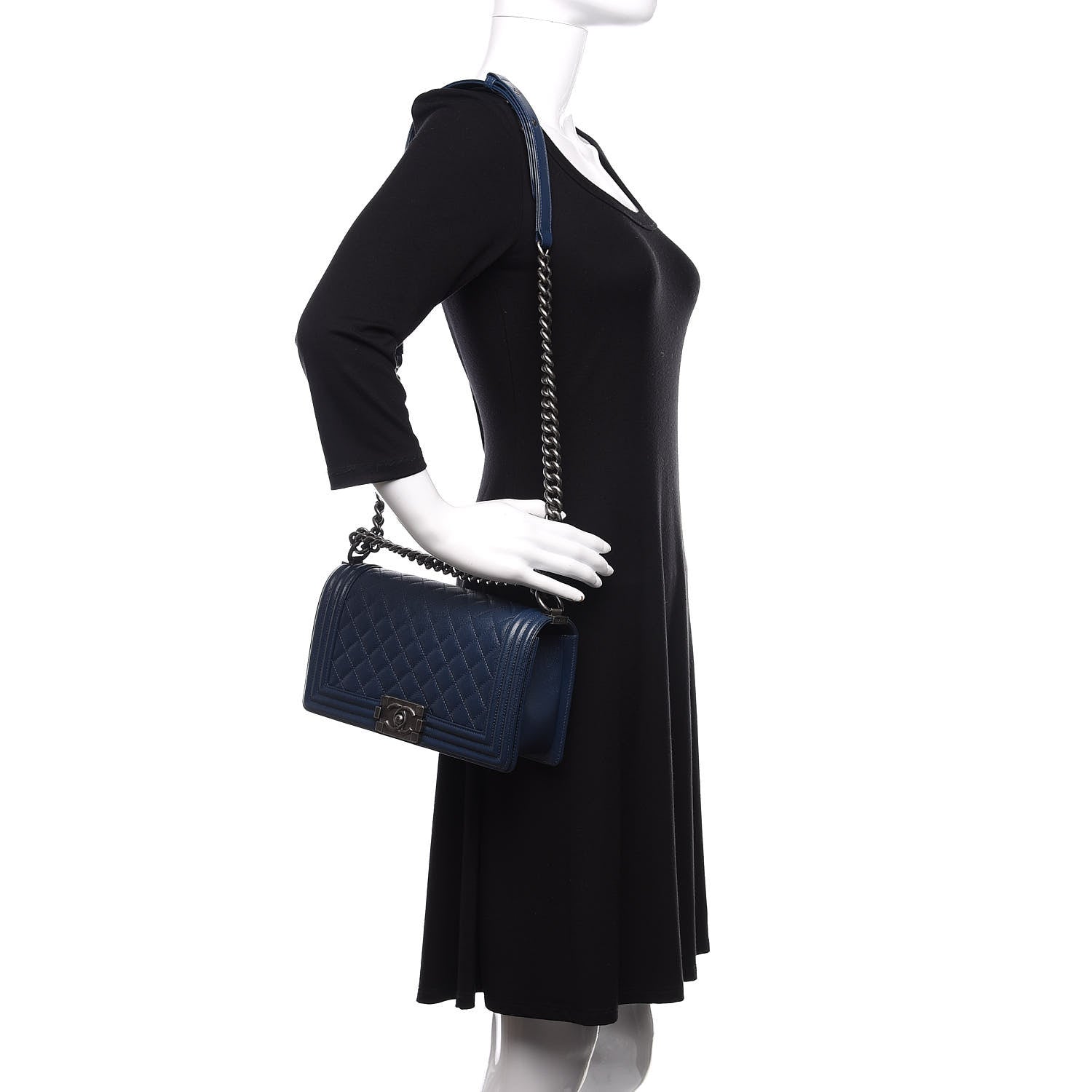 Chanel Caviar Quilted Medium Boy Flap Dark Blue 2 of 9