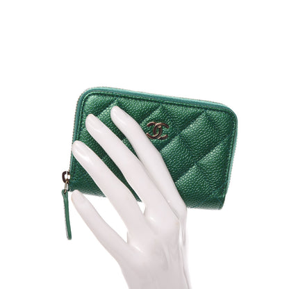 Chanel Metallic Caviar Quilted Zip Coin Purse Green 2 of 8