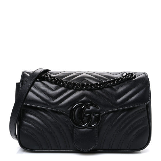 Gucci Calfskin Matelasse Monochrome Small GG Marmont Shoulder Bag Black 1 of 1