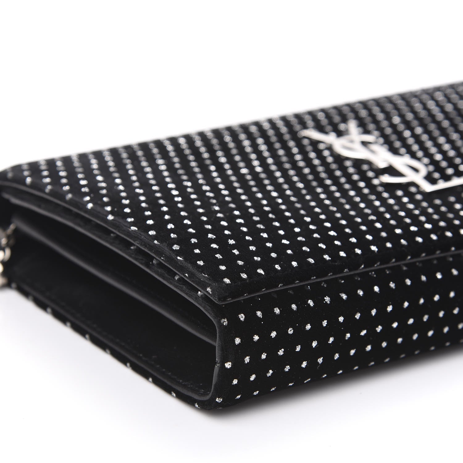 Saint Laurent Velvet Crystal Monogram Chain Wallet Black 8 of 12