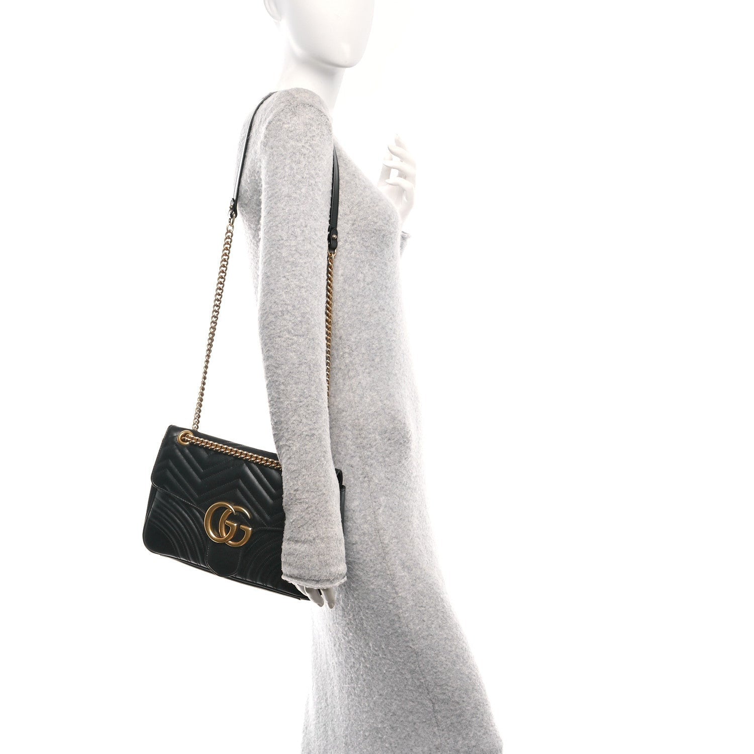 Gucci Calfskin Matelasse Medium GG Marmont Shoulder Bag Black 2 of 7