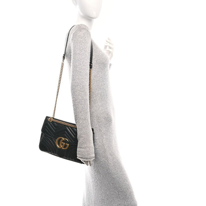 Gucci Calfskin Matelasse Medium GG Marmont Shoulder Bag Black 2 of 7