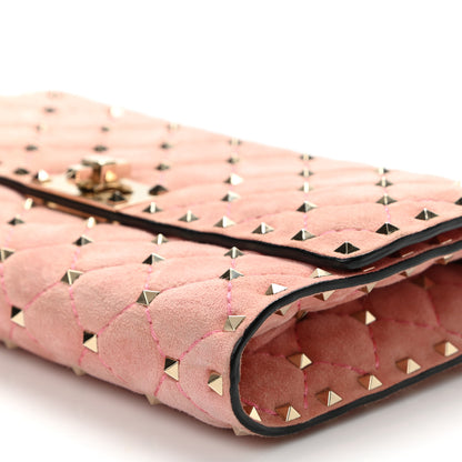Valentino Garavani Suede Rockstud Spike Wallet on Chain Paradise Rose 6 of 12