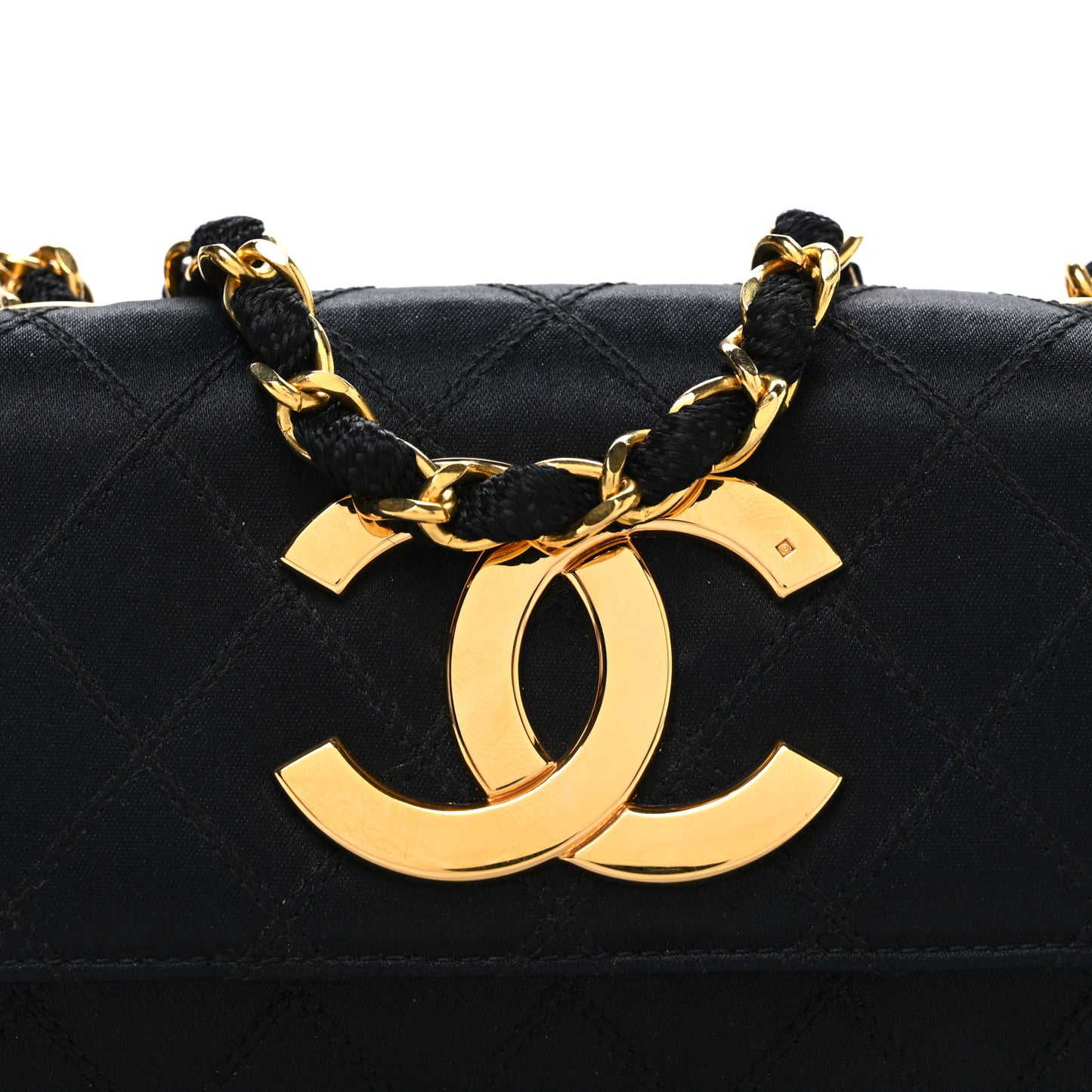 Satin Quilted Mini Single Flap Black