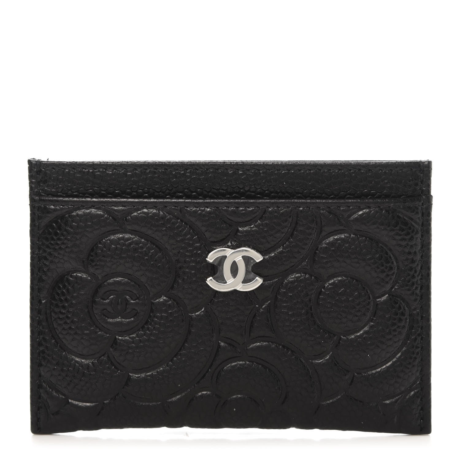 Chanel Caviar Camellia Embossed Card Holder Black 1 of 9