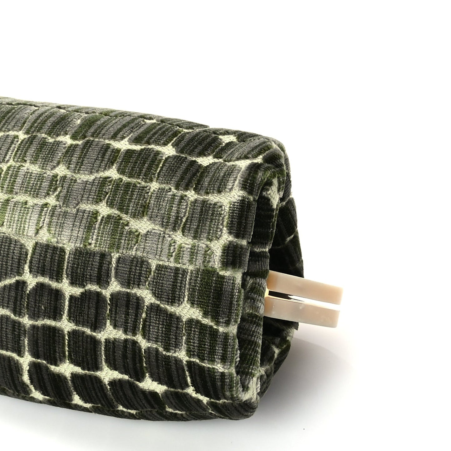Velvet Crocodile Mother of Pearl Jacquard Crystal Bow Clutch Green