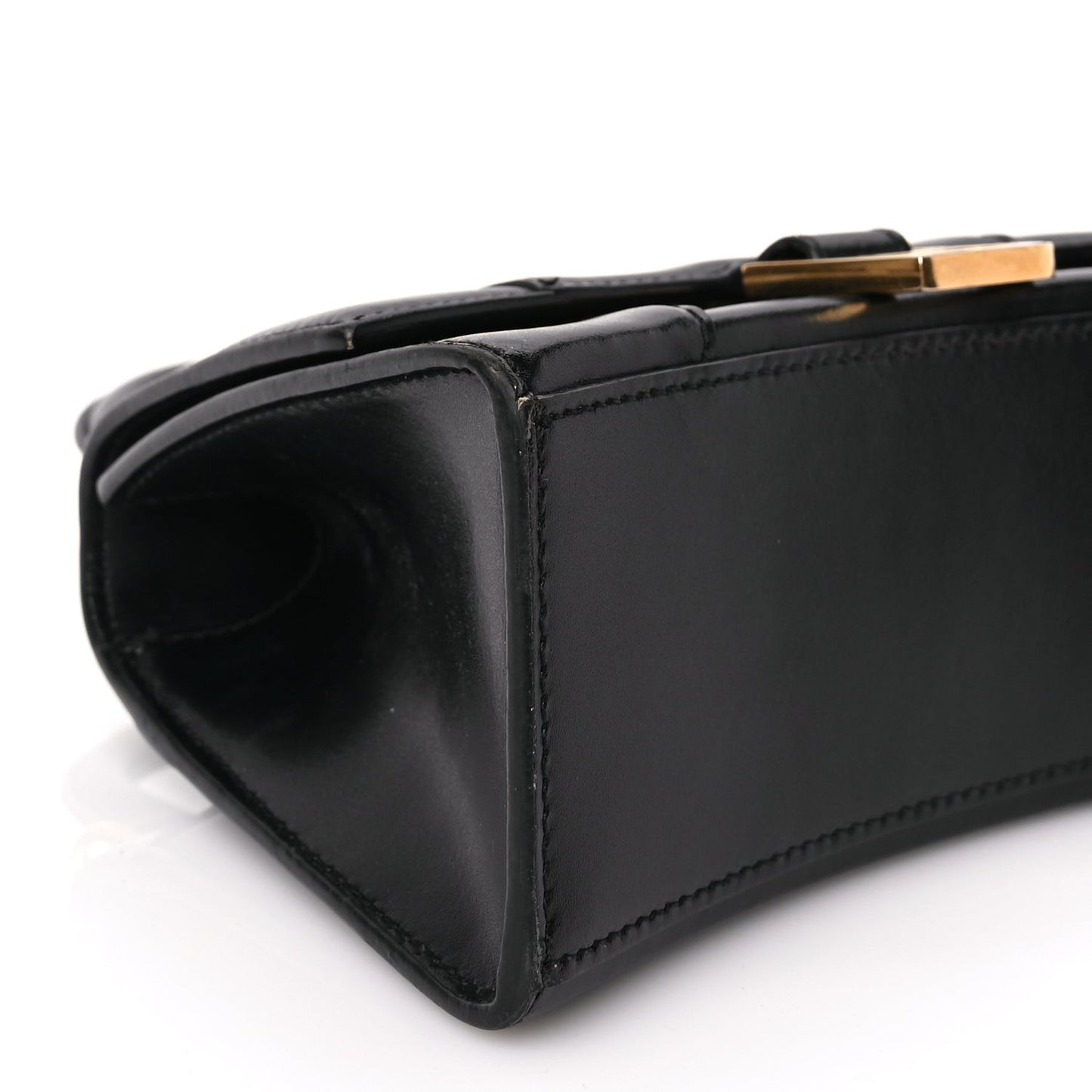 Shiny Box Calfskin Hourglass Top Handle Bag XS Black