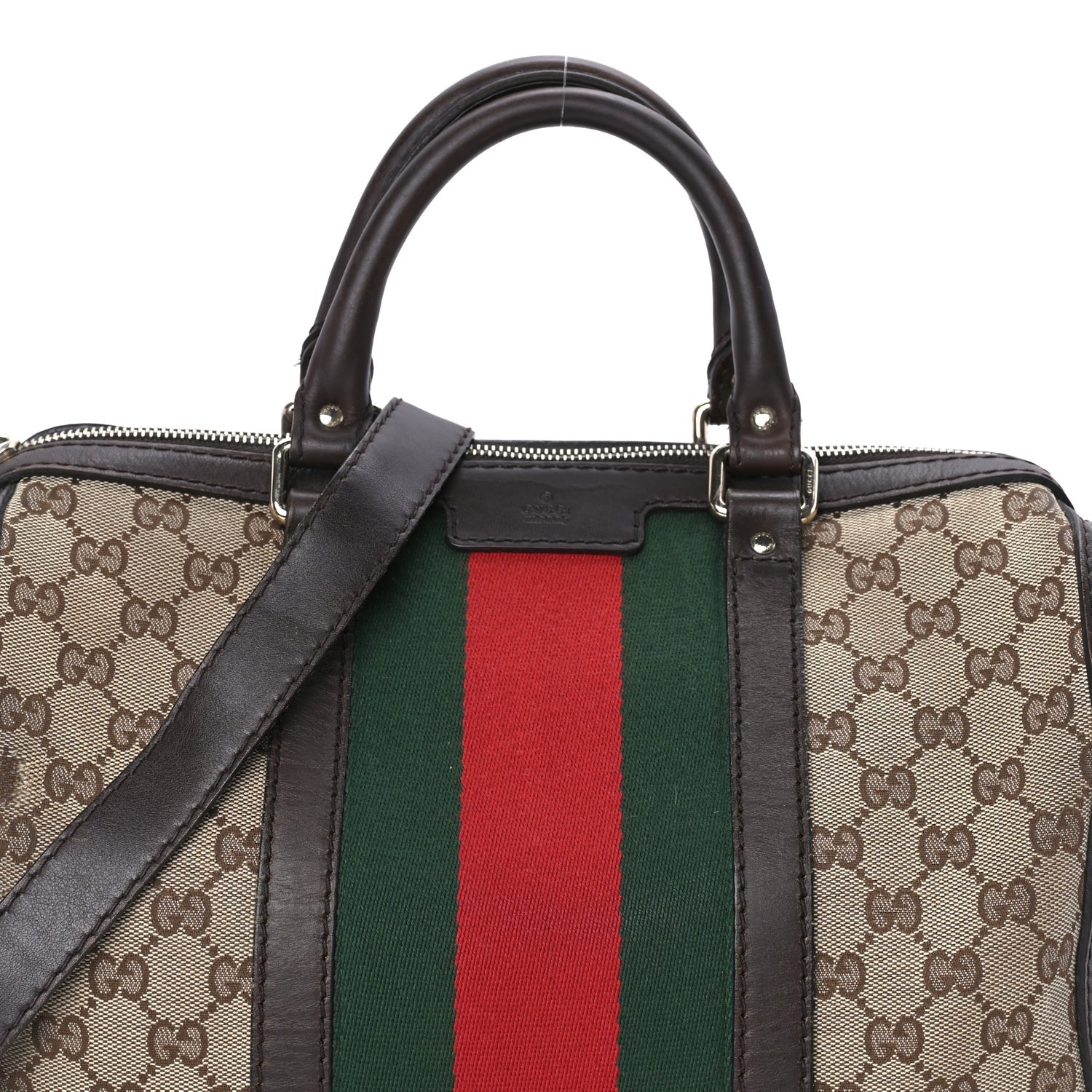 Gucci Monogram Selleria Calfskin Vintage Web Medium Boston Beige Ebony Cocoa Beige Ebony Cocoa 6 of 7